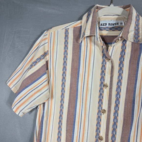 Red Rover Striped Button Down Shirt Womens Small Short Sleeve Cotton Western - Picture 2 of 9